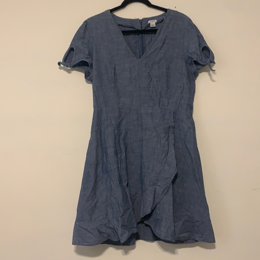 J. Crew Blue Short Sleeve V-Neck Linen Blend Dress